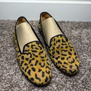 Stubbs & Wootton Women’s Brown Black Leopard Shoes Slip On Spain Loafers Size 7